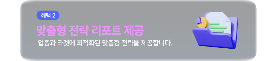 맞춤형 전략 리포트 제공 - 업종과 타겟에 최적화된 맞춤형 전략을 제공합니다.